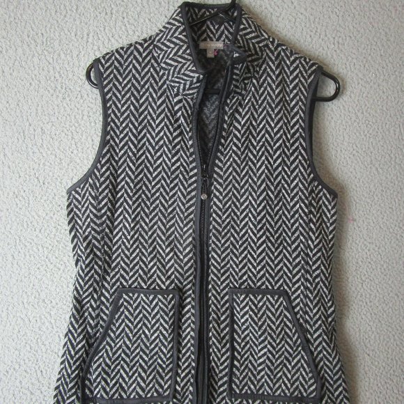 T BY TALBOTS WOMEN'S FULL ZIPPER VEST GRAY BLACK MEDIUM POLYESTER - Picture 1 of 3
